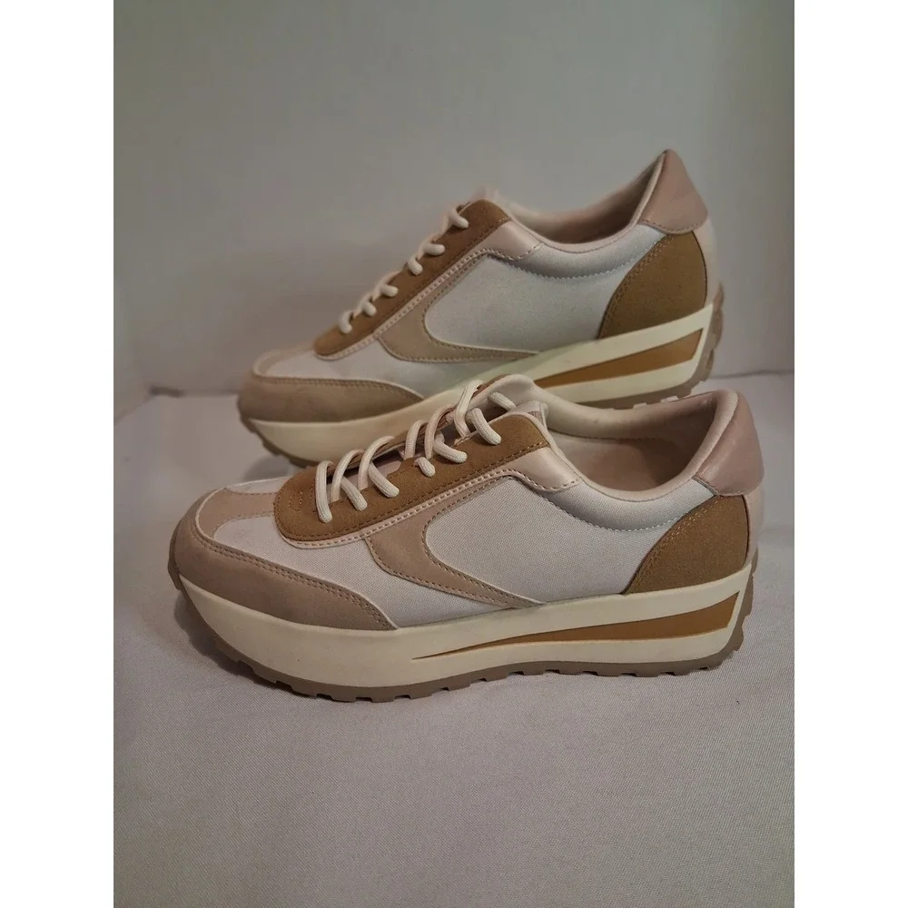 Steve Madden Carmen Neutral Platform Sneakers Tan Cream 8M